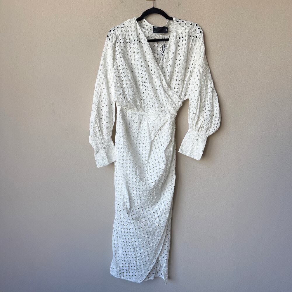 ASOS Edition White Broderie Cotton Wrap Midi Dress NEW Size 0 - Picture 2 of 5